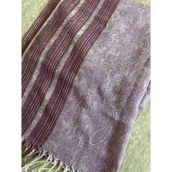 Purple Woven Paisley Scarf Dark Purple Stripes Fringe Gift - Picture 3 of 7